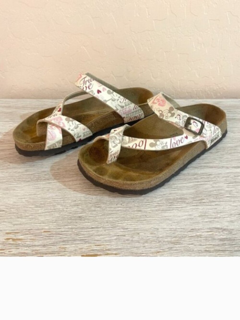 Birkenstock Birki's Disney Sandals 35 Mickey Mouse Hearts Love White Red